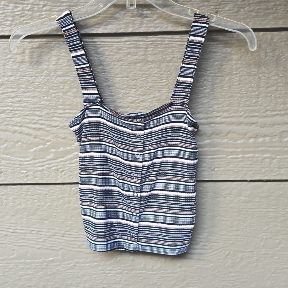 American Eagle AEO soft sexy rib striped snap crop top XXS